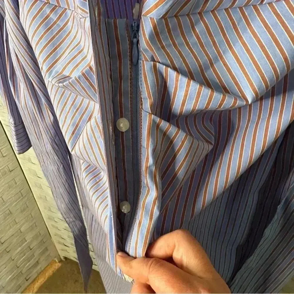 Ella RAFAELLA Womens dress striped shirt dress pleaded front‎ bow preppy Office_7